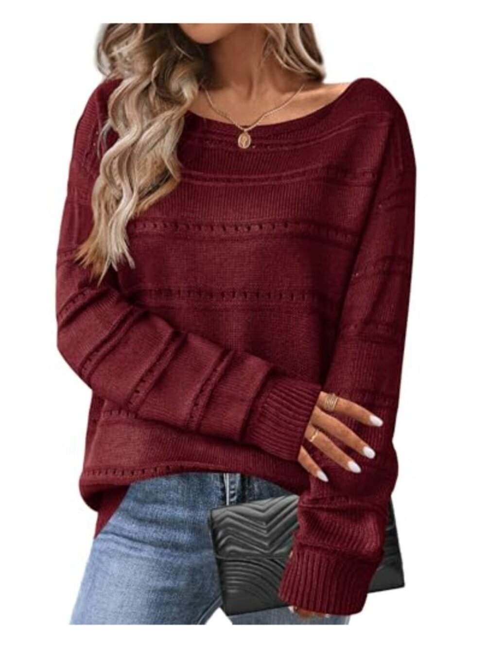 Zeagoo Women's Crochet Knit Sweater Long Sleeve Off Shoulder Pullover